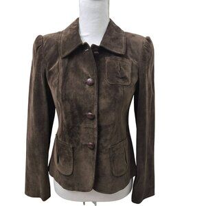 ATL Studio Suede Jacket Womens 0 Blazer Brown Classic Button Steampunk Office